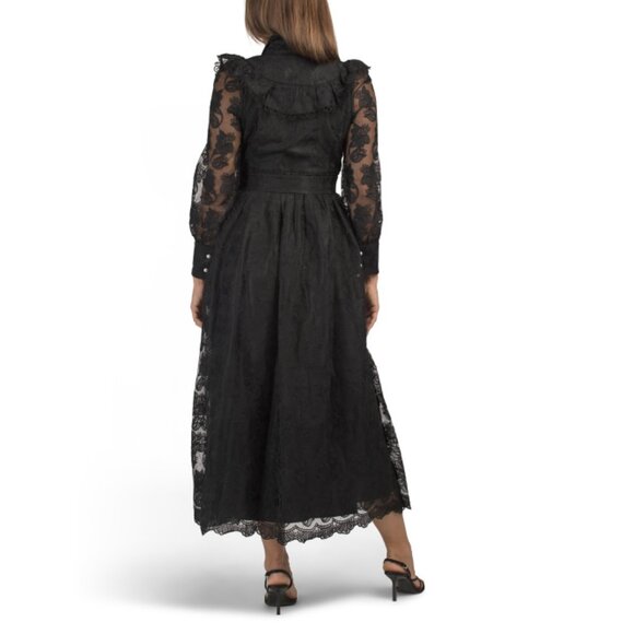 DALIA MACPHEE Black Long Sleeve Lace Maxi Dress - Picture 2 of 2